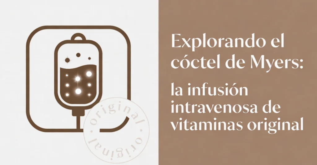 Ilustración de bolsa intravenosa sobre cóctel de Myers