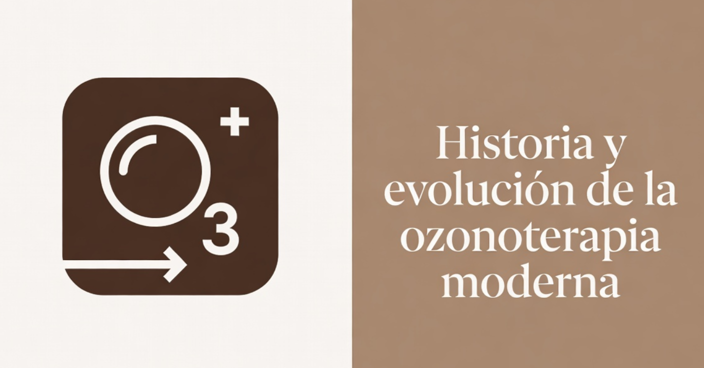 Icono de O3 y texto sobre ozonoterapia