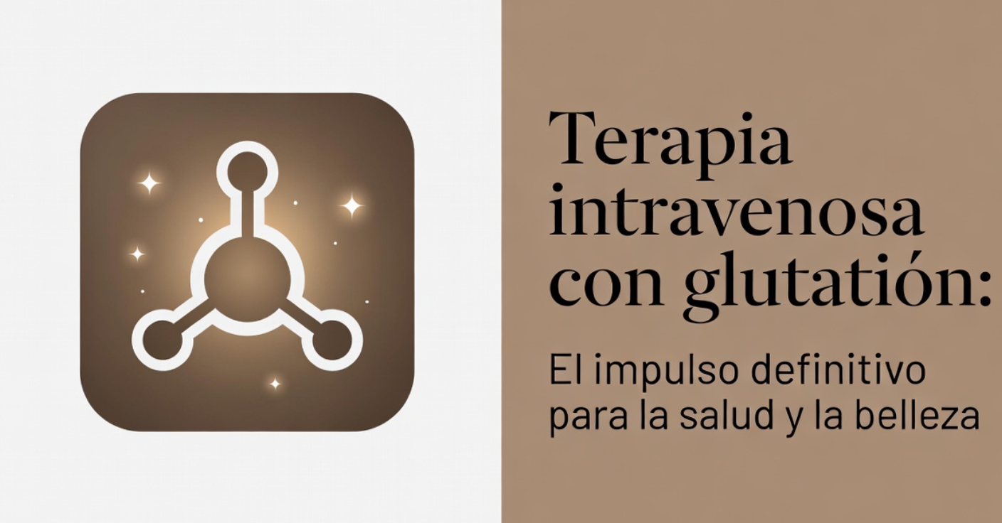 Icono molecular y texto sobre terapia con glutatión