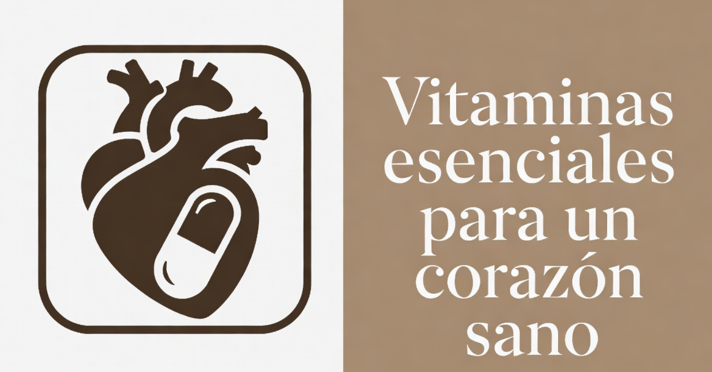 Ilustración de corazón con cápsula y texto vitaminas