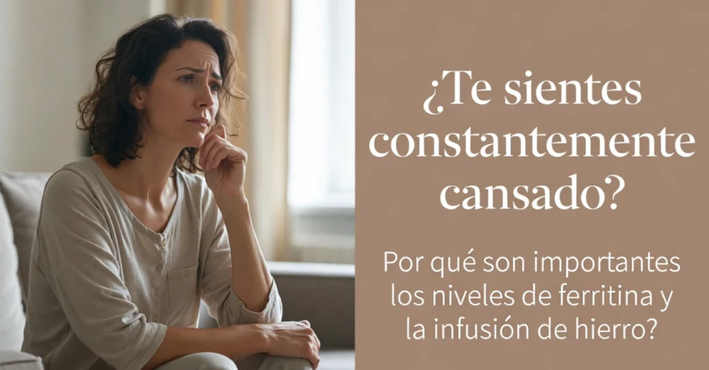 Mujer pensativa sentada en sofá, aspecto cansado